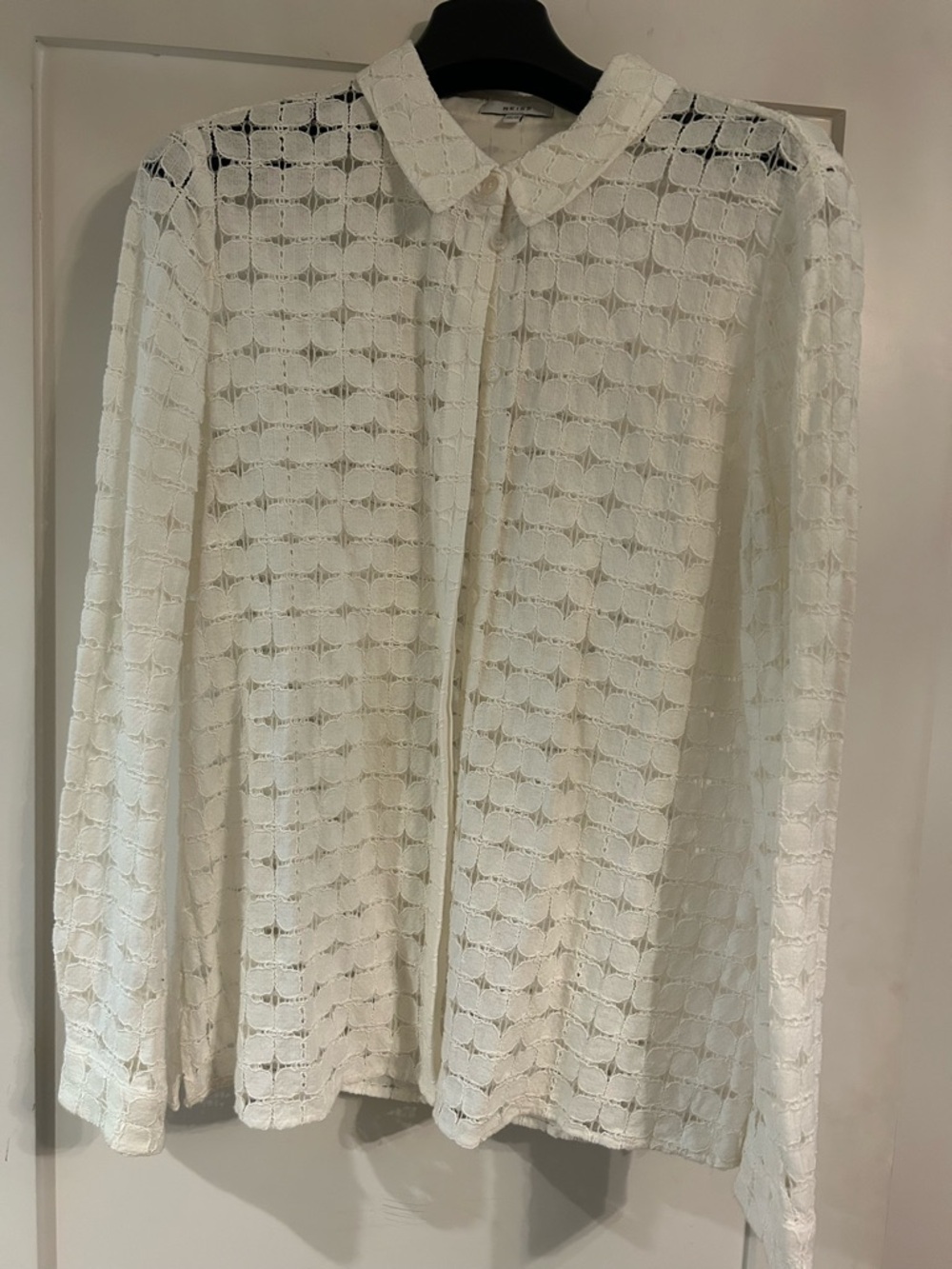 REISS Sheer Lace Button-Front Blouse in Ivory